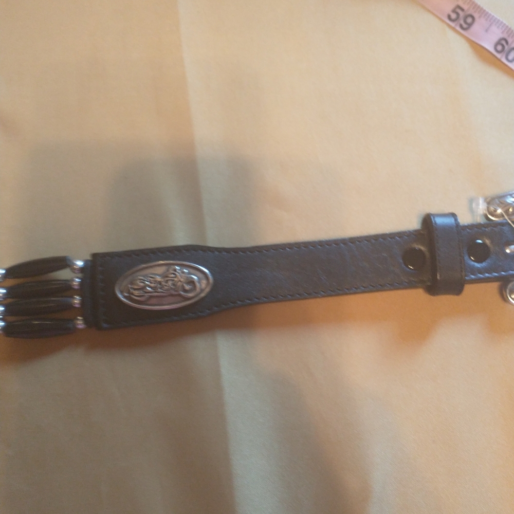 Vintage Black Leather Motorcycle Belt with Silver And Beaded Accents - 28 Inch - Picture 10 of 13
